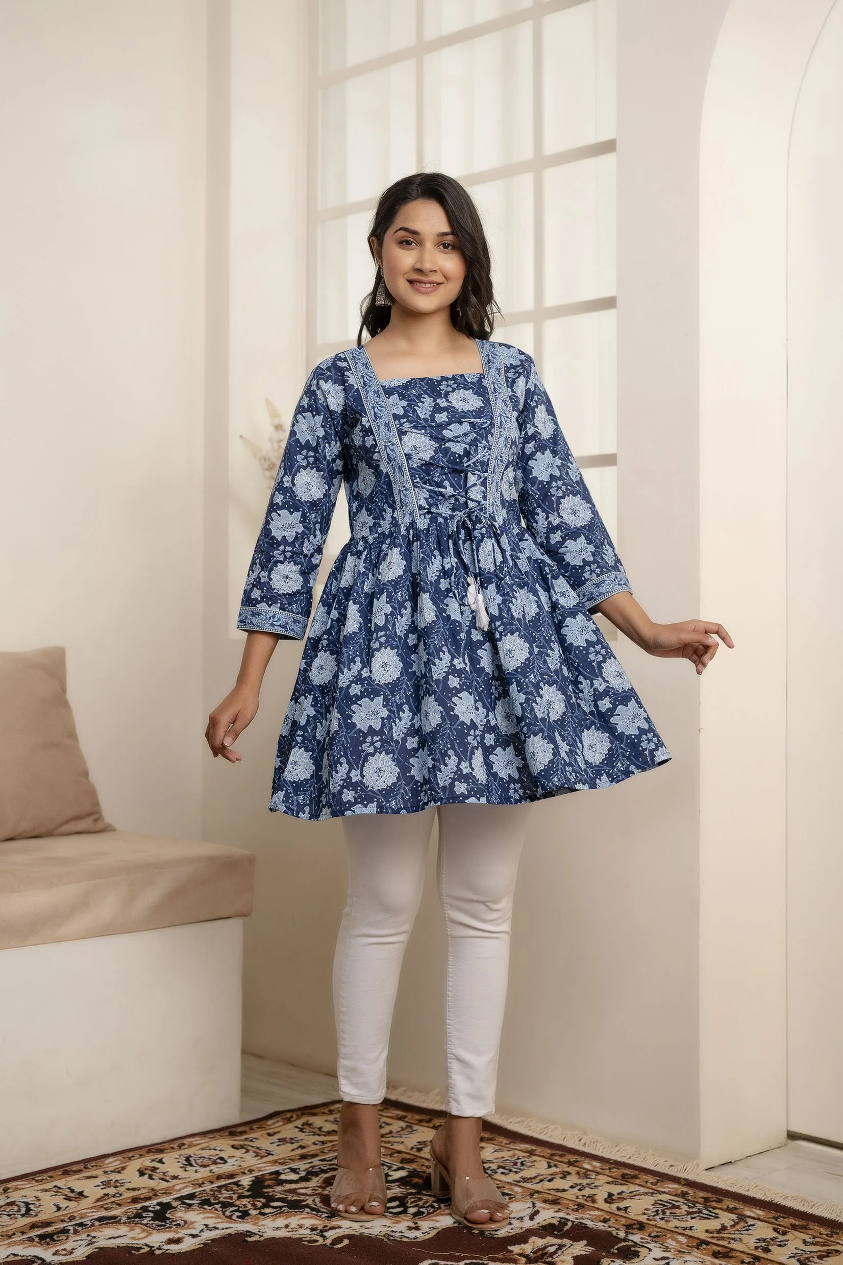 Women Blue Printed Peplum Tunic