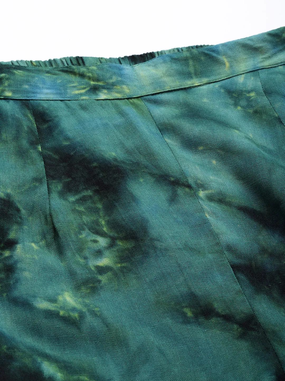 Women Olive Green Tie Dye Printed Rayon Kaftan Tunic With Trousers