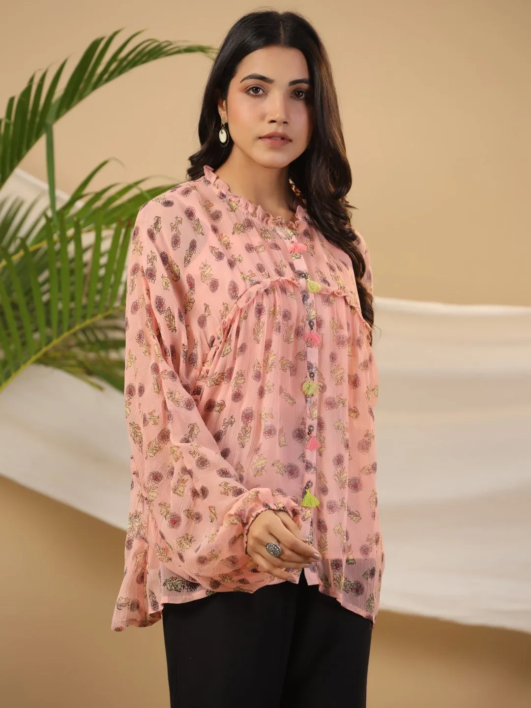 Women Peach Chiffon  Tunic