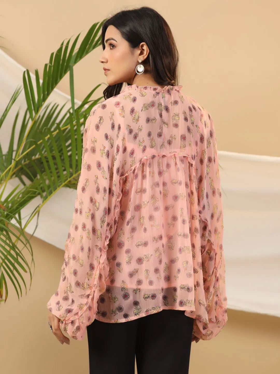 Women Peach Chiffon  Tunic