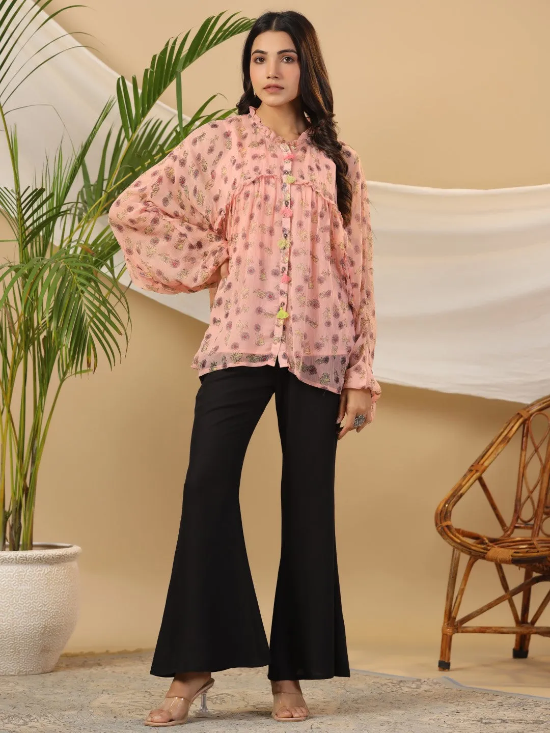 Women Peach Chiffon  Tunic