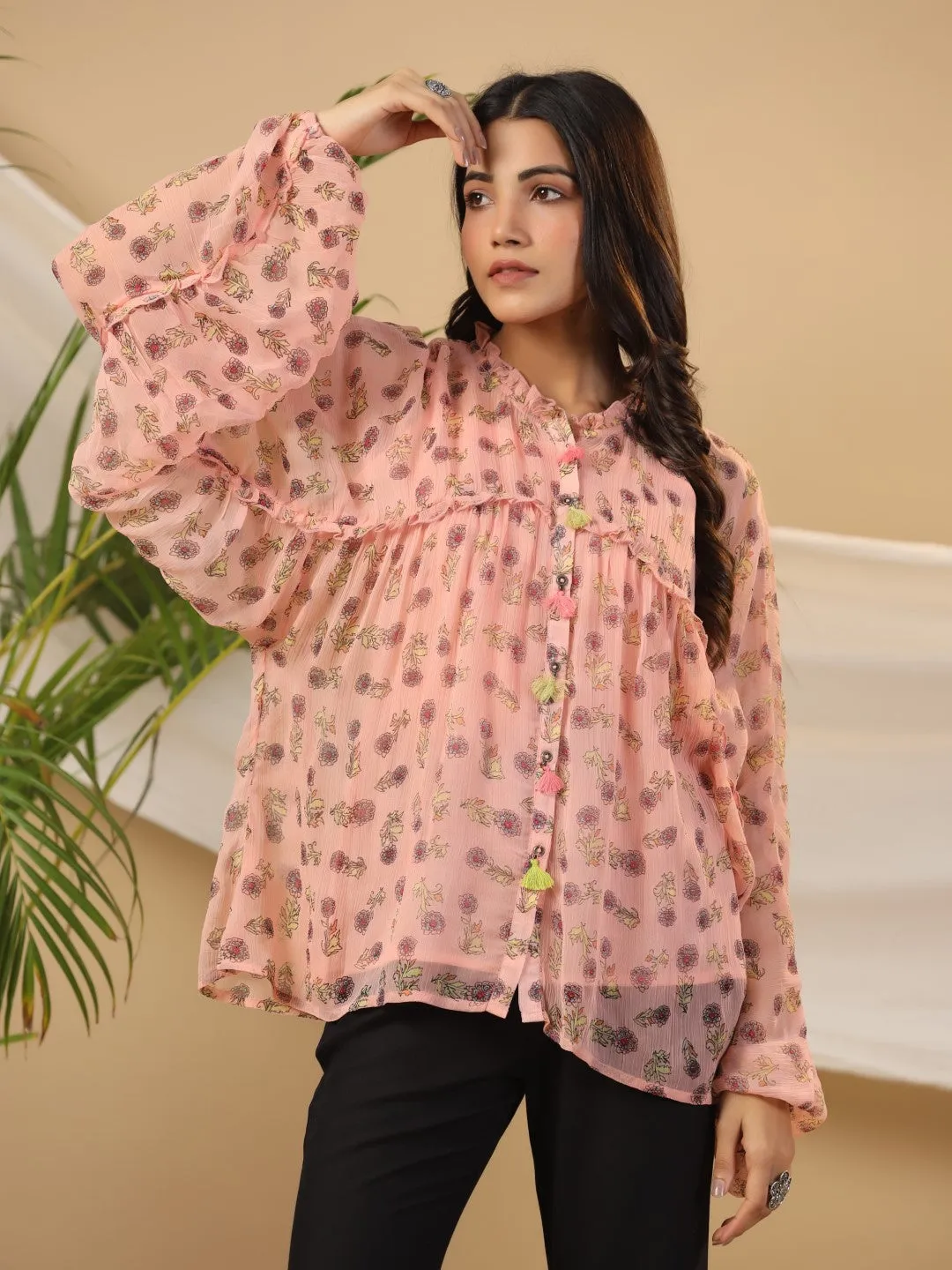 Women Peach Chiffon  Tunic