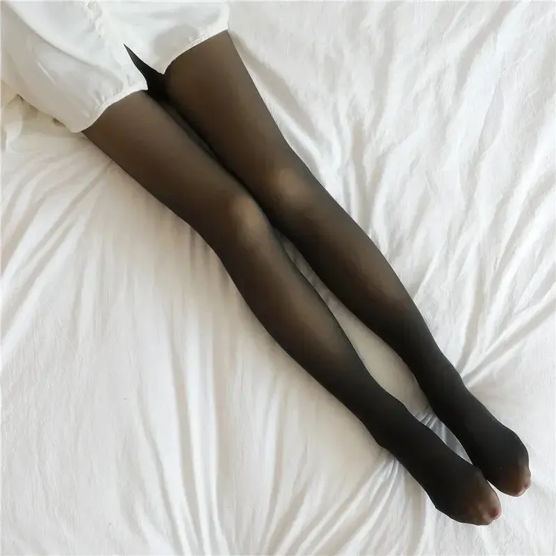 Women Thermal Leggings Winter Warm Sexy Elastic Translucent Pantyhose Female Fleece Thermal High Waist Slim Thicken Tight Pants