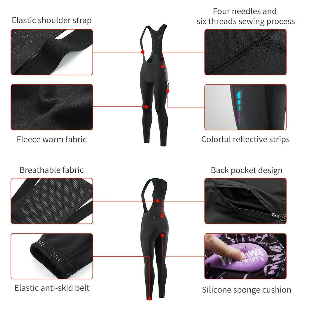 Women's Cycling Bib Tights Winter Trousers with pad Thermal Mountain Bike Pants Bicycle Tights Cycling Bib Pants