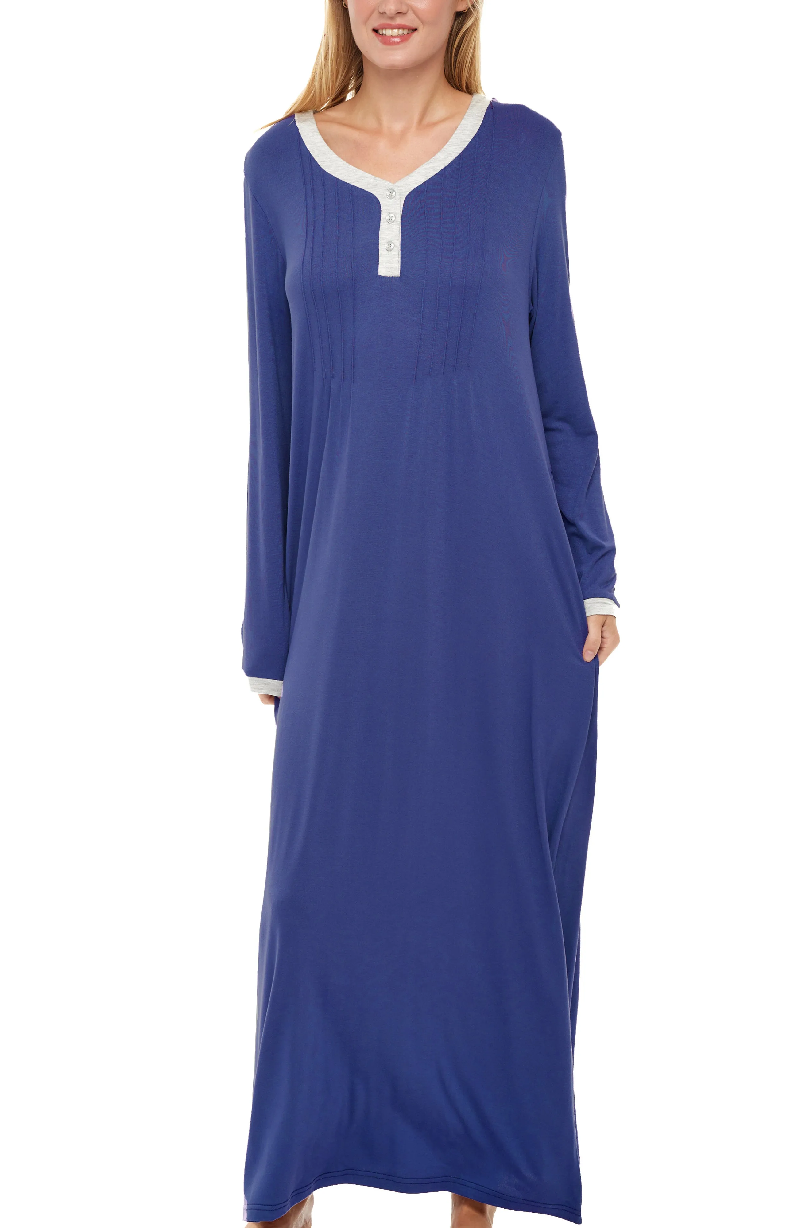 Women's Long Nightgown with Pockets, Full Length Nightshirt, Lightweight Sleep Shirt