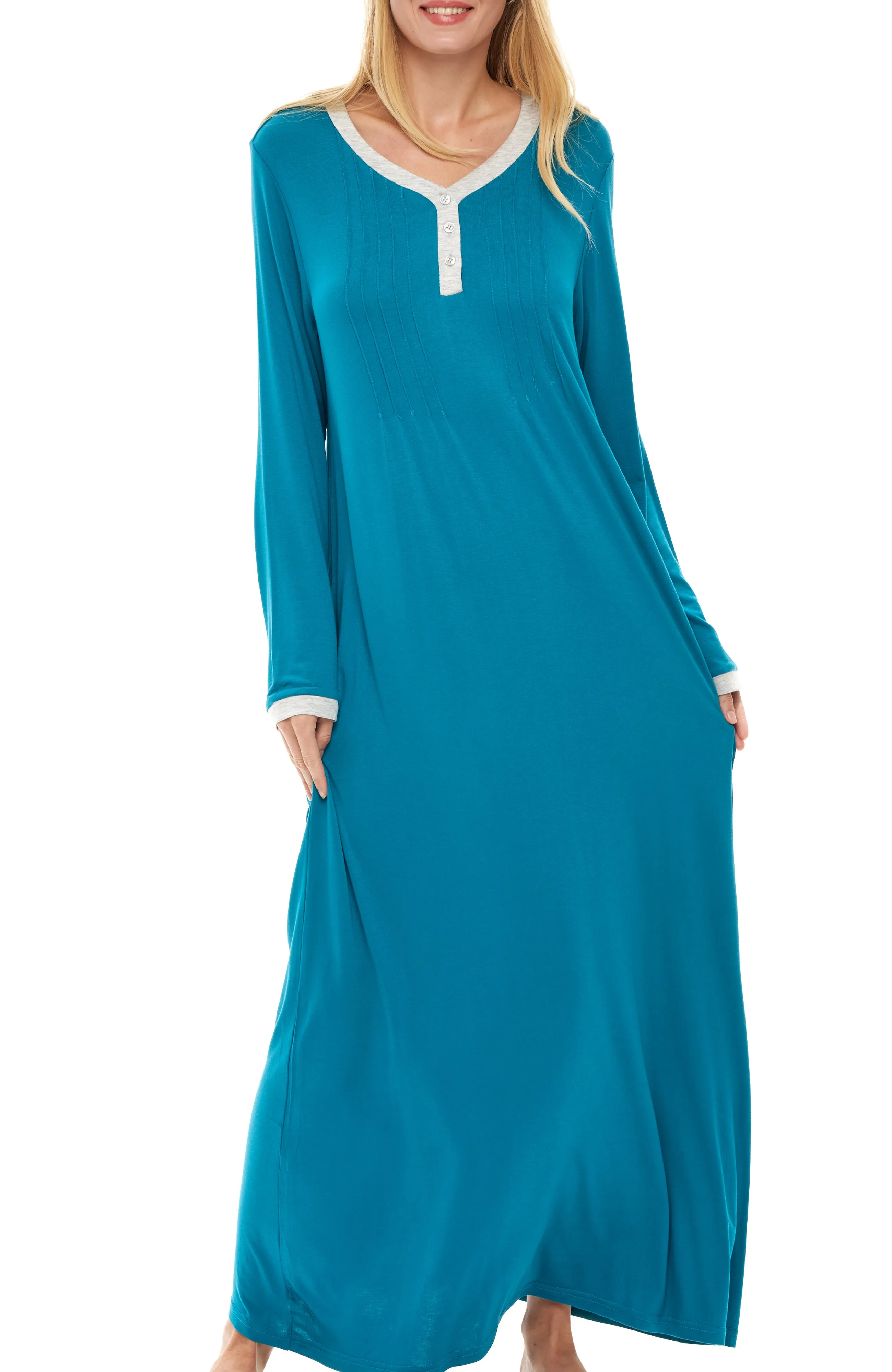 Women's Long Nightgown with Pockets, Full Length Nightshirt, Lightweight Sleep Shirt