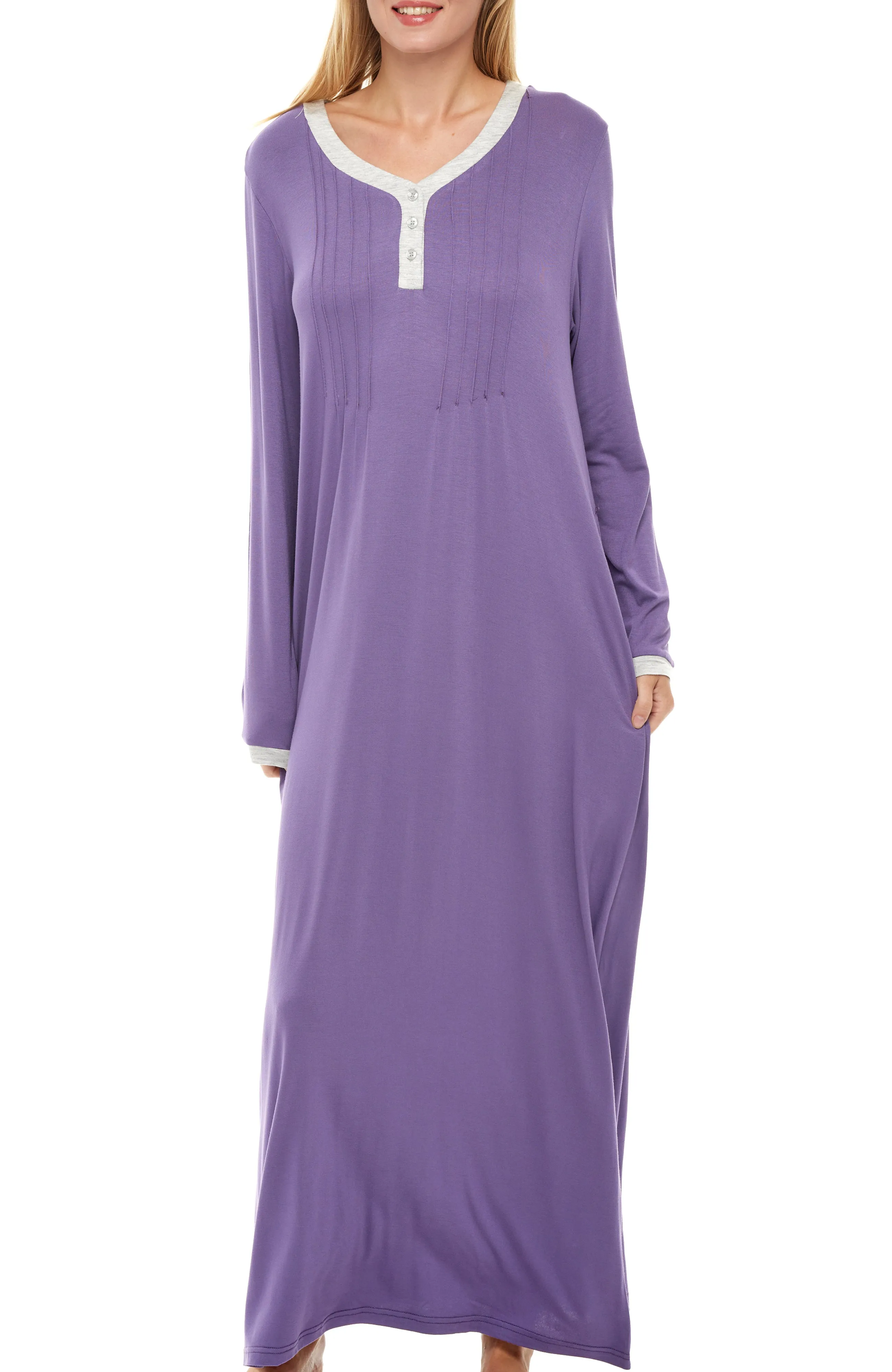 Women's Long Nightgown with Pockets, Full Length Nightshirt, Lightweight Sleep Shirt