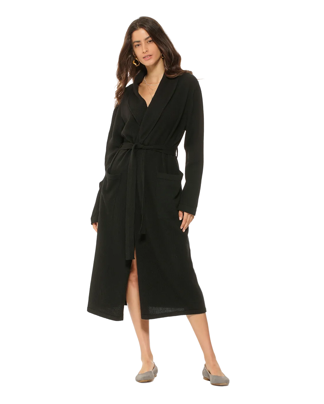 Women's Pure Cashmere Knit Robe Black