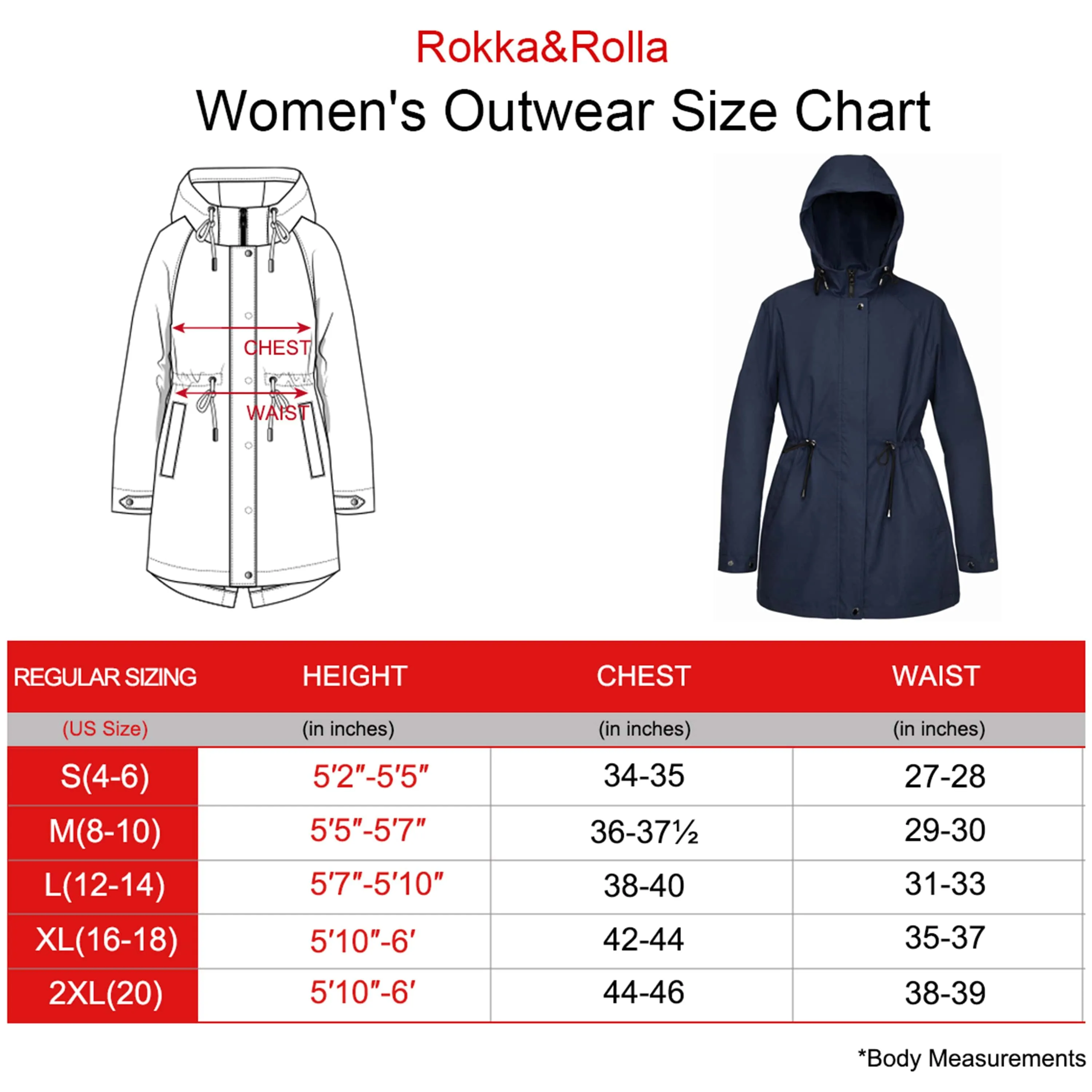 Women's Water-Resistant Anorak Hooded Rain Jacket Trench Coat