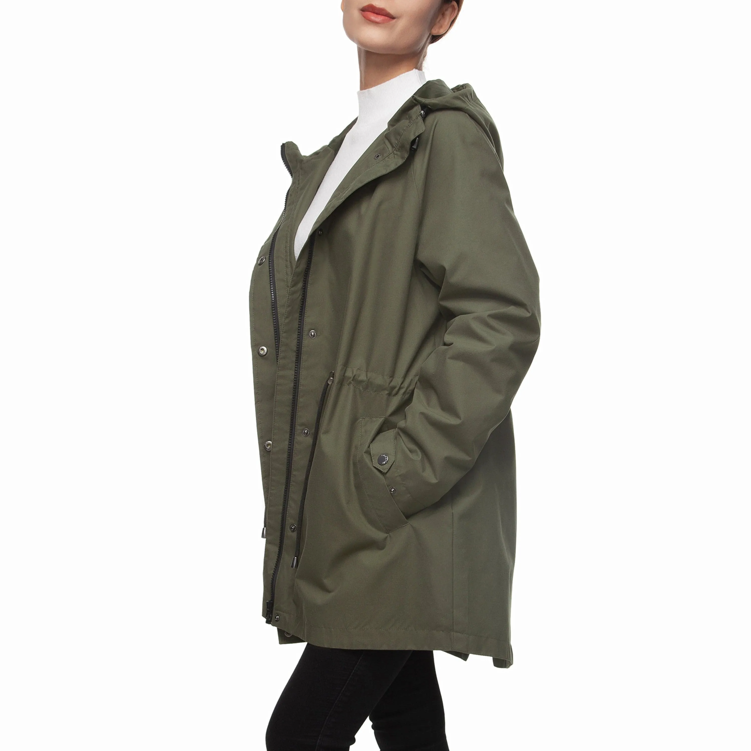 Women's Water-Resistant Anorak Hooded Rain Jacket Trench Coat