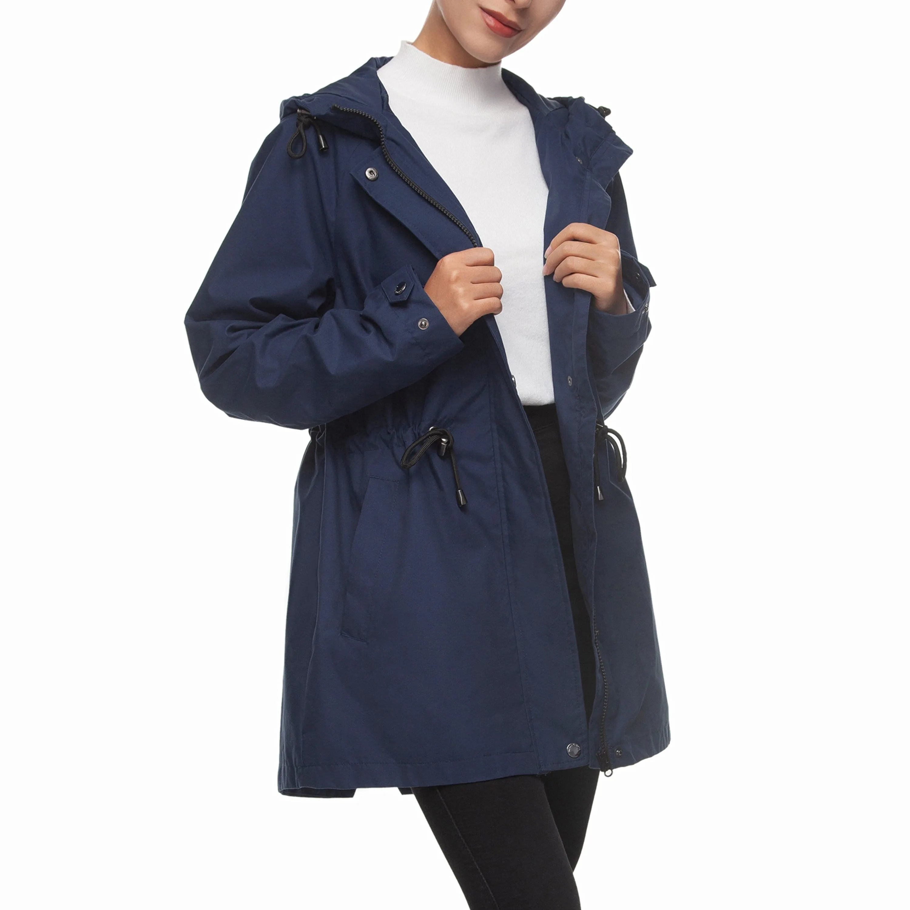 Women's Water-Resistant Anorak Hooded Rain Jacket Trench Coat