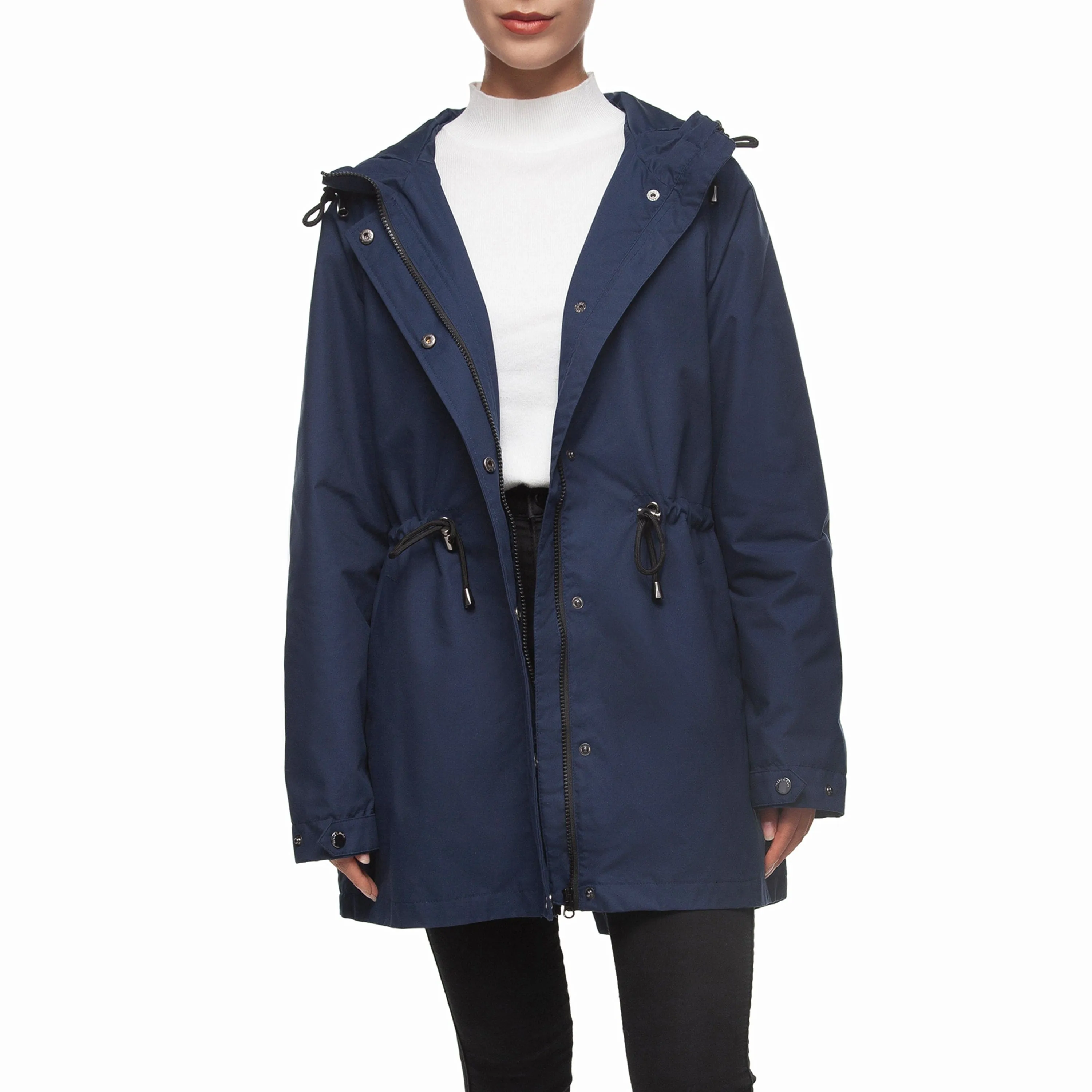 Women's Water-Resistant Anorak Hooded Rain Jacket Trench Coat