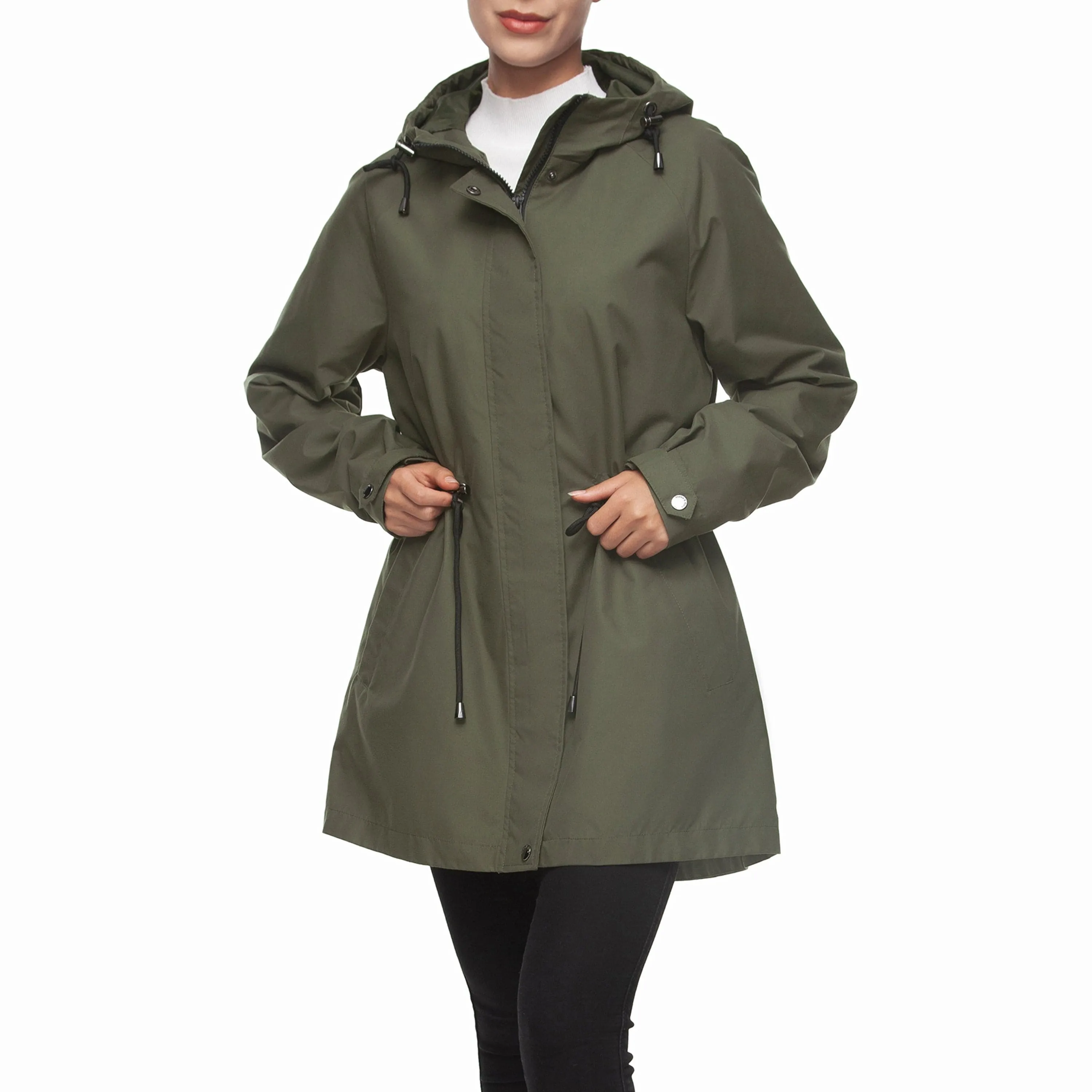 Women's Water-Resistant Anorak Hooded Rain Jacket Trench Coat