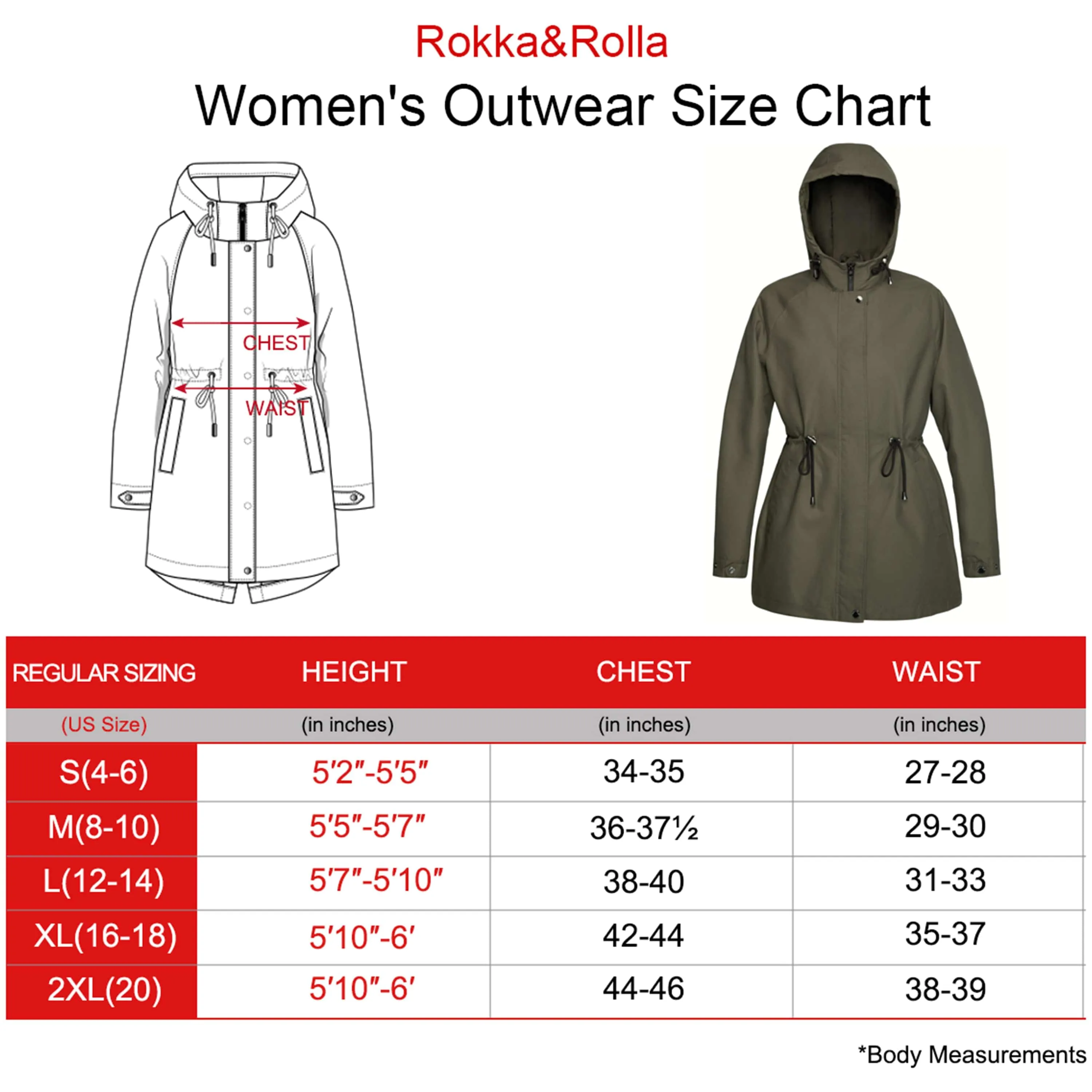 Women's Water-Resistant Anorak Hooded Rain Jacket Trench Coat