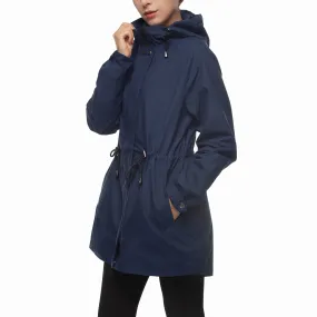 Women's Water-Resistant Anorak Hooded Rain Jacket Trench Coat