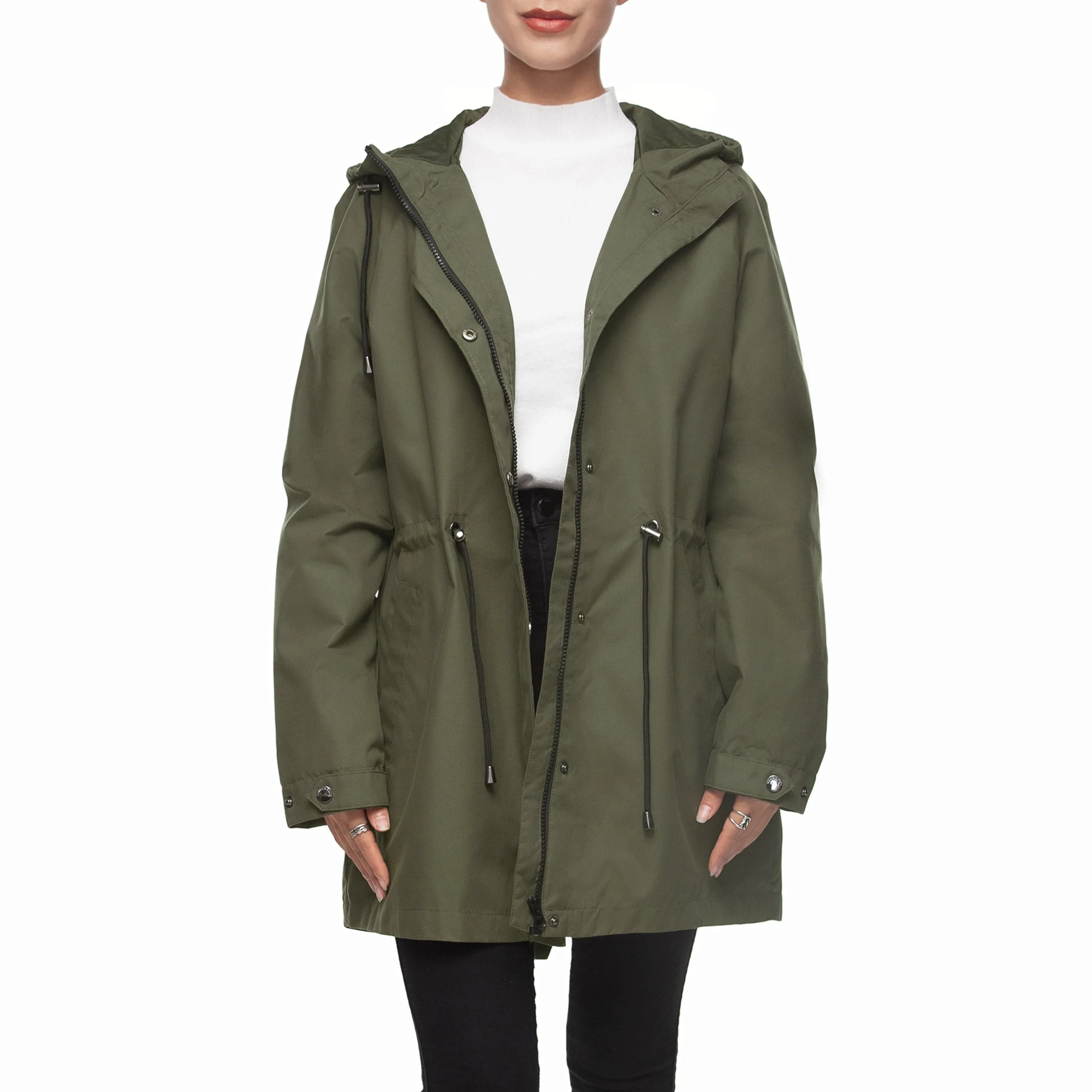 Women's Water-Resistant Anorak Hooded Rain Jacket Trench Coat