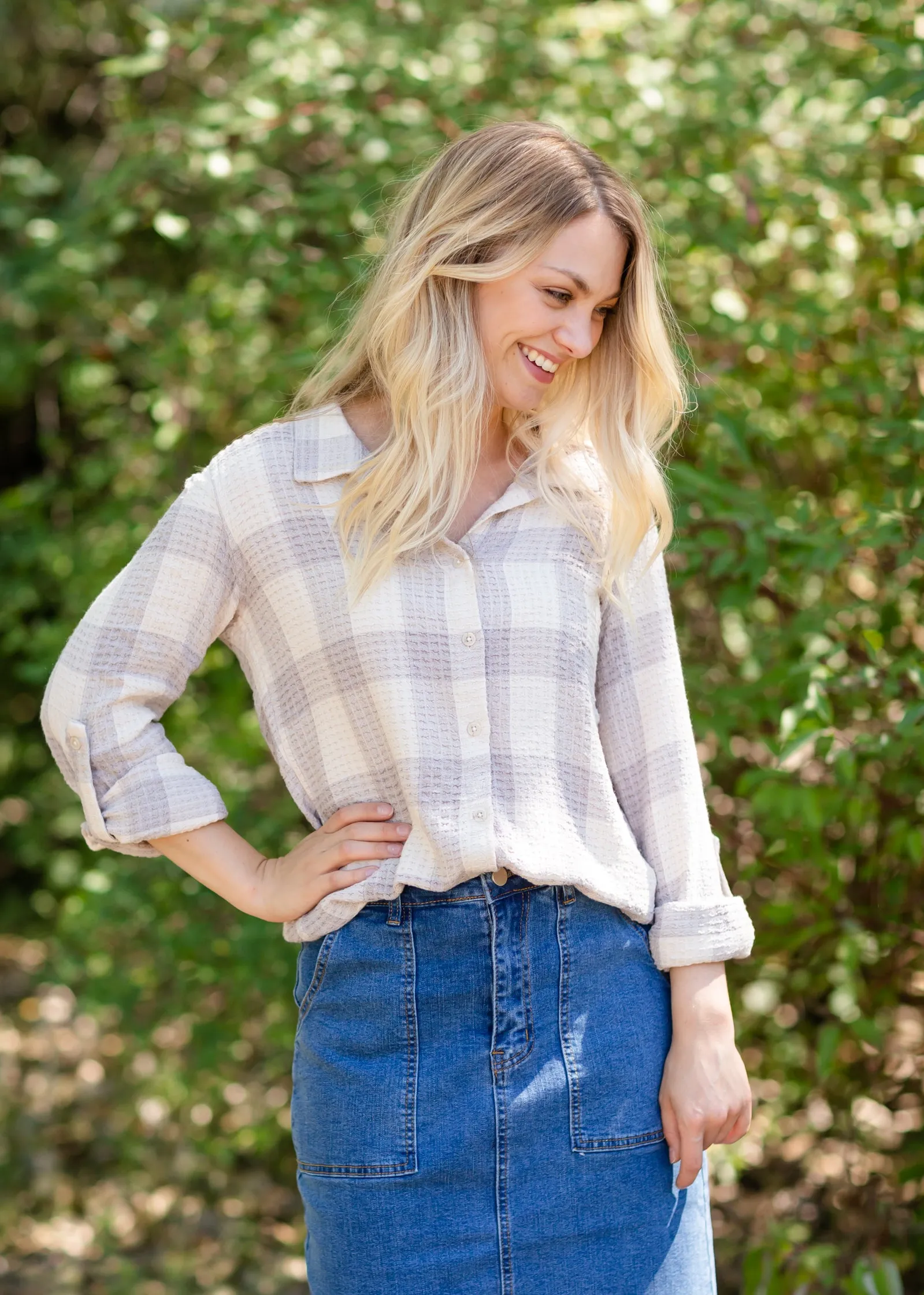 Wren Ivory Gray Button Up