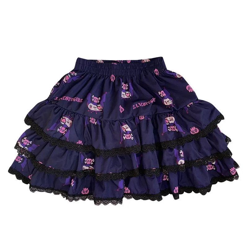 Y2K Harajuku Dark Purple Devil Punk Rock Girl Gathered Elastic Short Mini Skirt