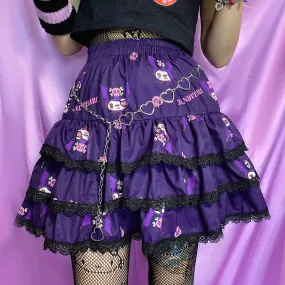 Y2K Harajuku Dark Purple Devil Punk Rock Girl Gathered Elastic Short Mini Skirt