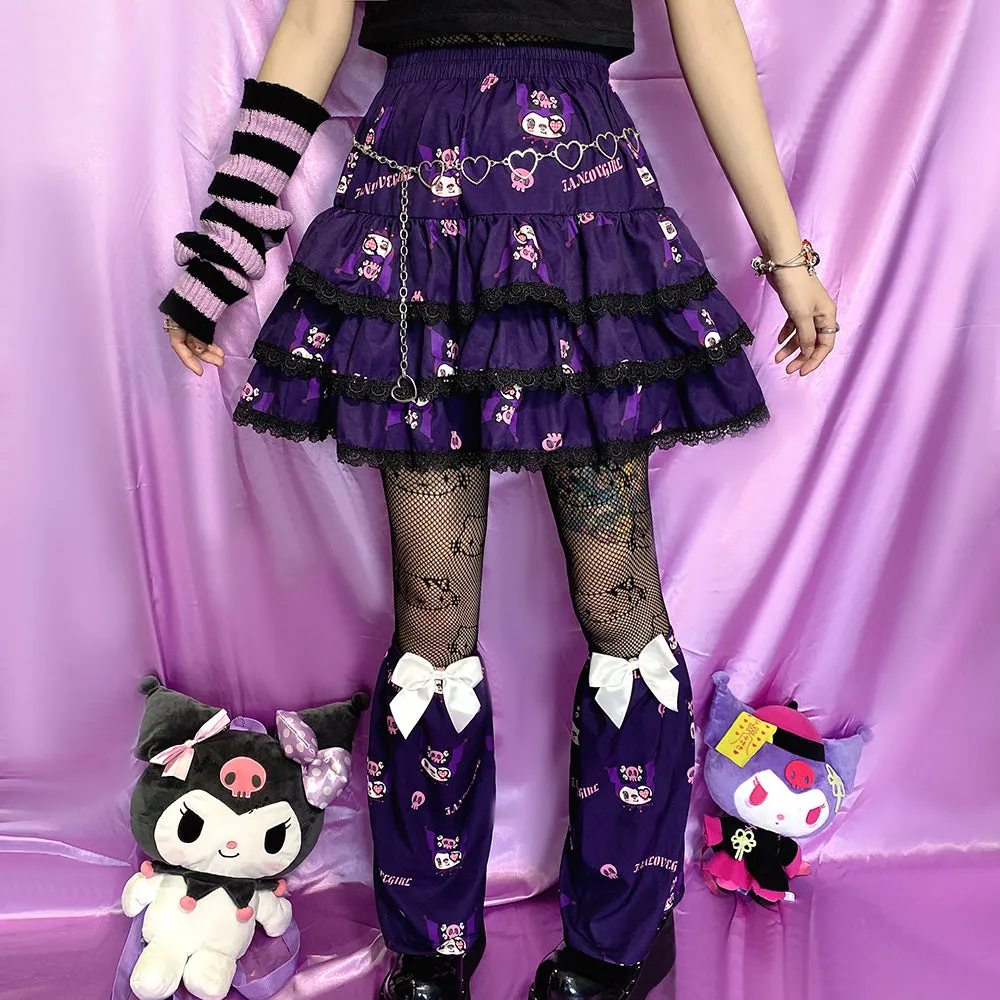 Y2K Harajuku Dark Purple Devil Punk Rock Girl Gathered Elastic Short Mini Skirt