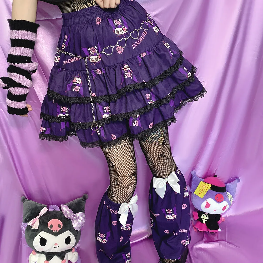 Y2K Harajuku Dark Purple Devil Punk Rock Girl Gathered Elastic Short Mini Skirt