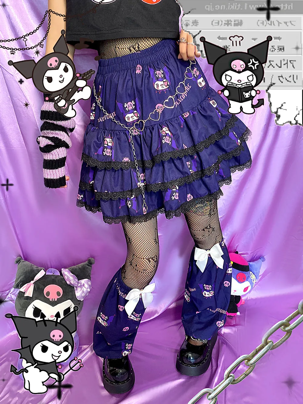 Y2K Harajuku Dark Purple Devil Punk Rock Girl Gathered Elastic Short Mini Skirt