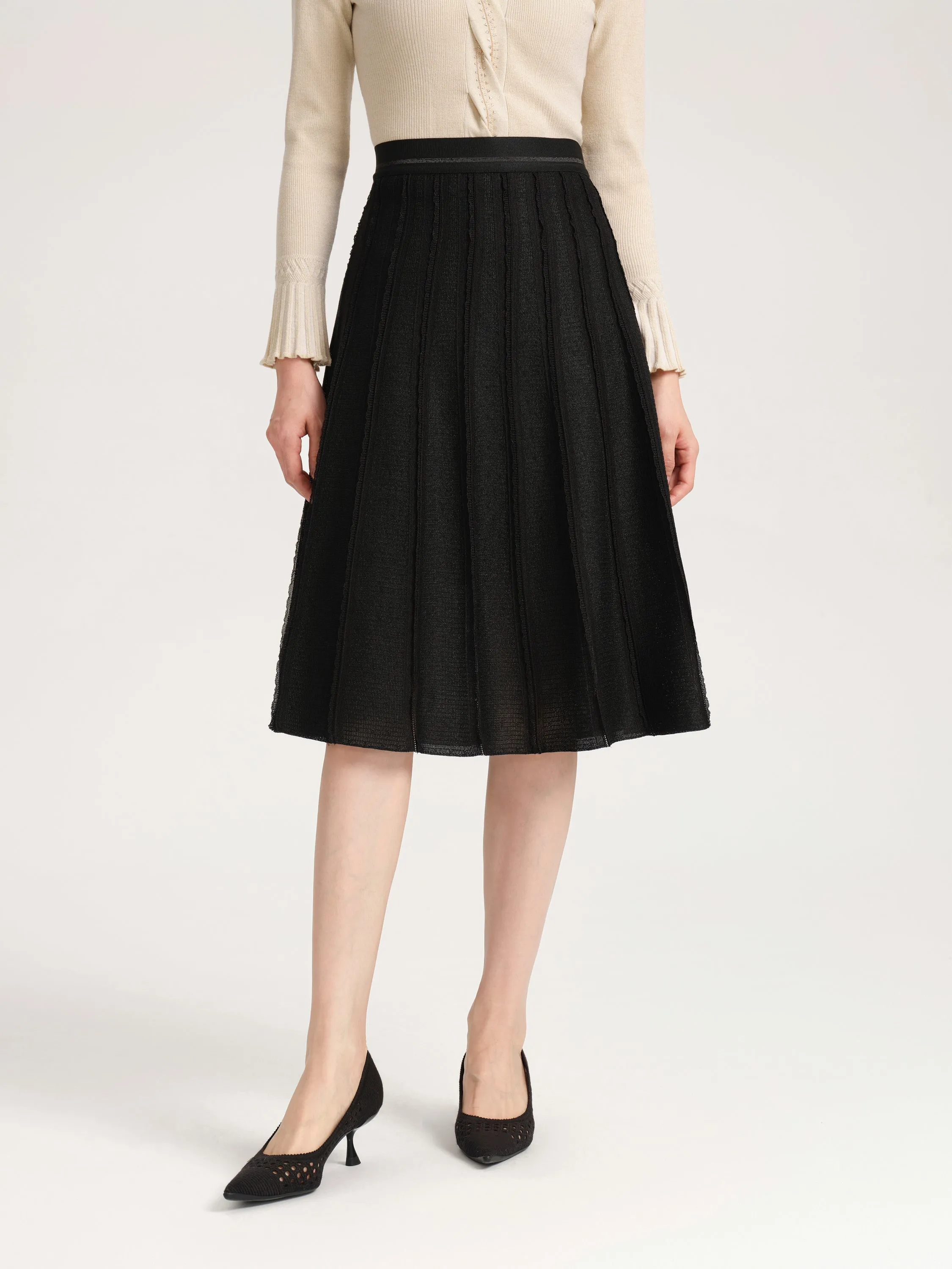 YAYING Pleated Knit Midi Skirt