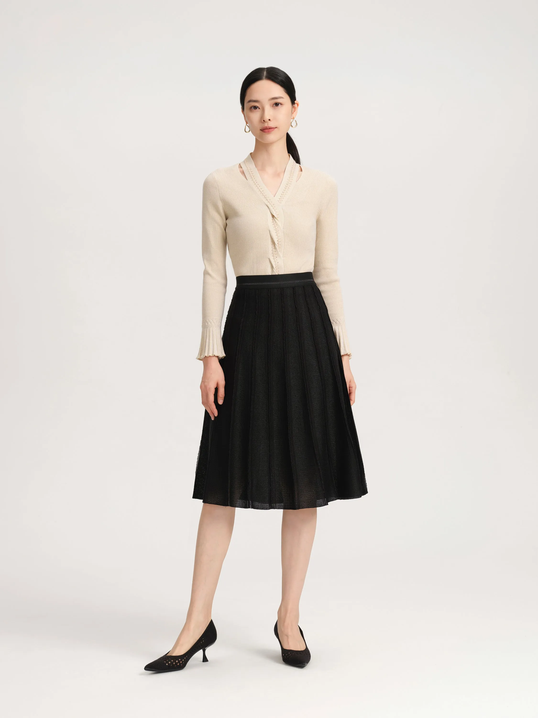 YAYING Pleated Knit Midi Skirt