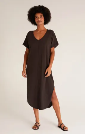 Z SUPPLY LEIA SLUB MIDI DRESS IN VINTAGE BLACK